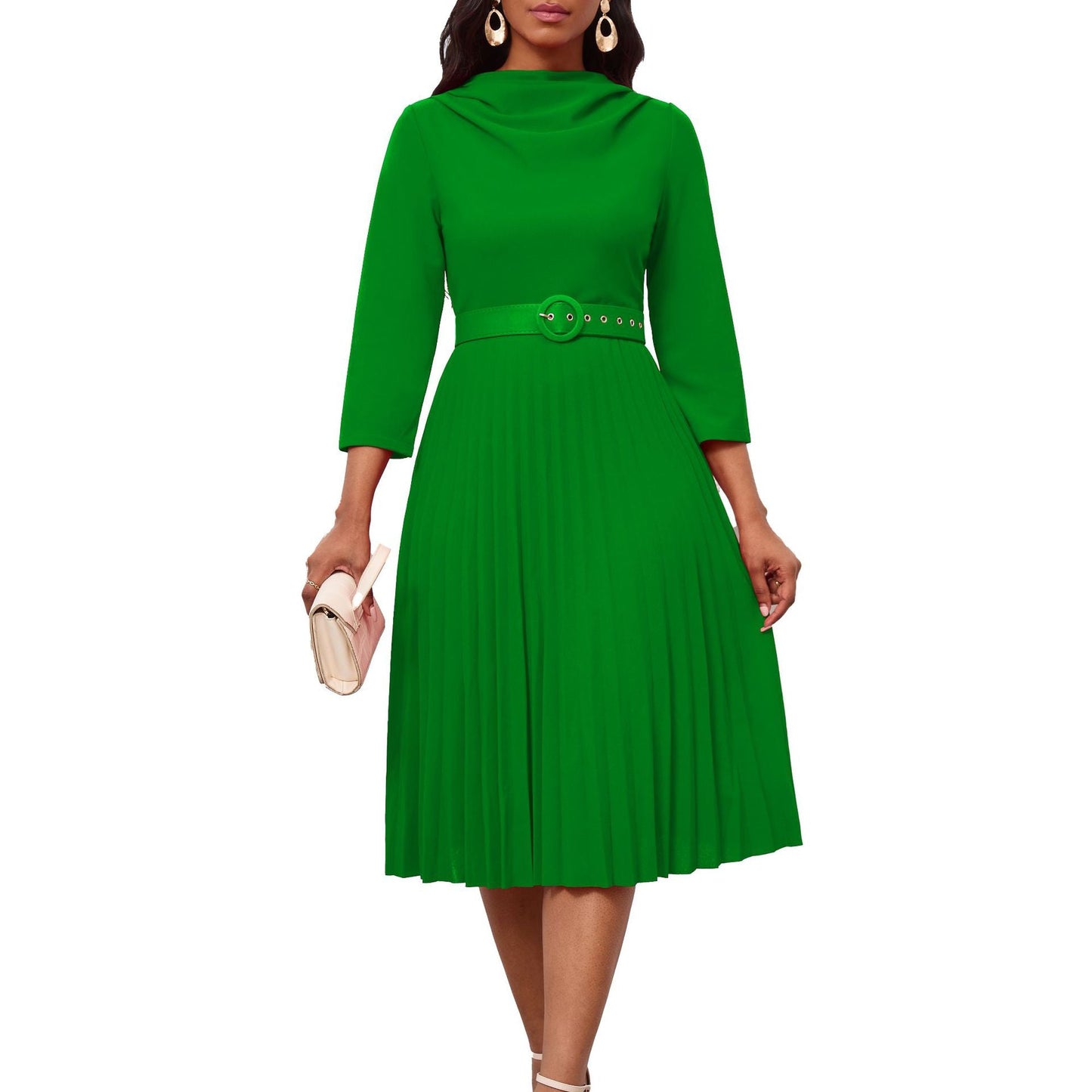 Damen Midikleid Plissee Tailliert Eveloria