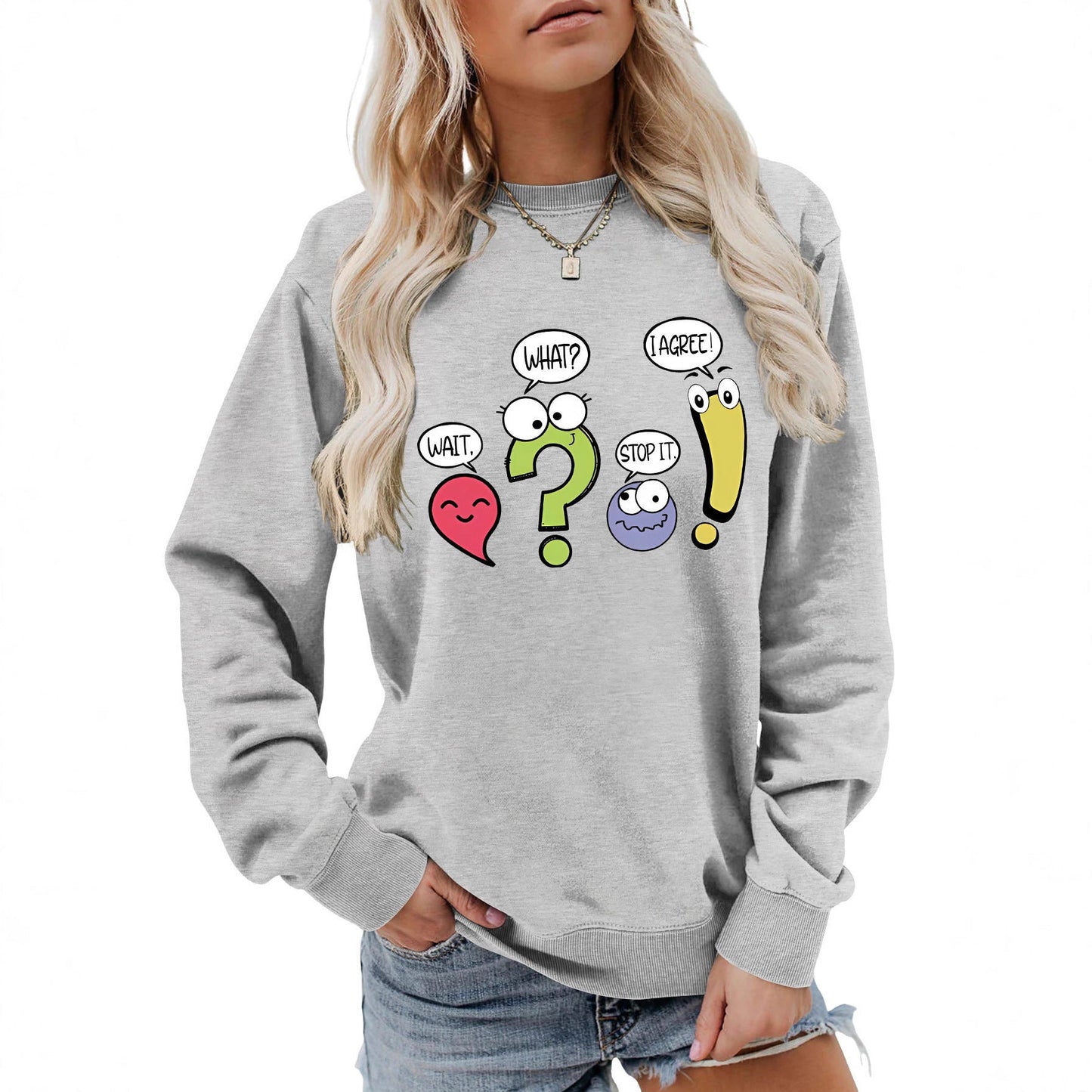 Damen Pullover Lässig Humorvolles Motiv Grau