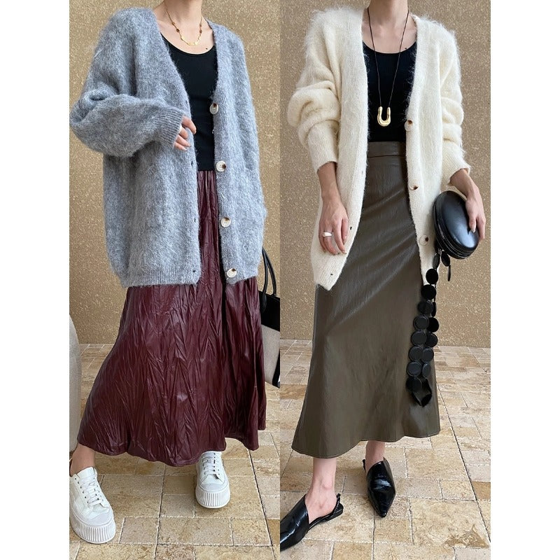 Damen Strickjacke Große Knöpfe Kuschelig Beige