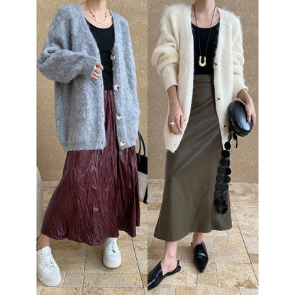 Damen Strickjacke Große Knöpfe Kuschelig Beige