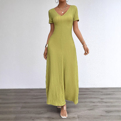 Damen Maxikleid Langarm Rippstruktur V-Ausschnitt Eveloria