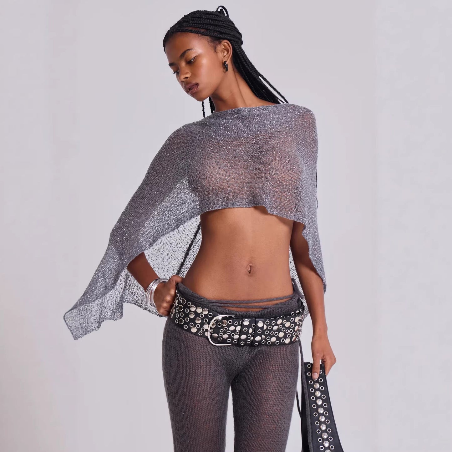 Damen Strickoberteil Asymmetrisch Metallic Glanz