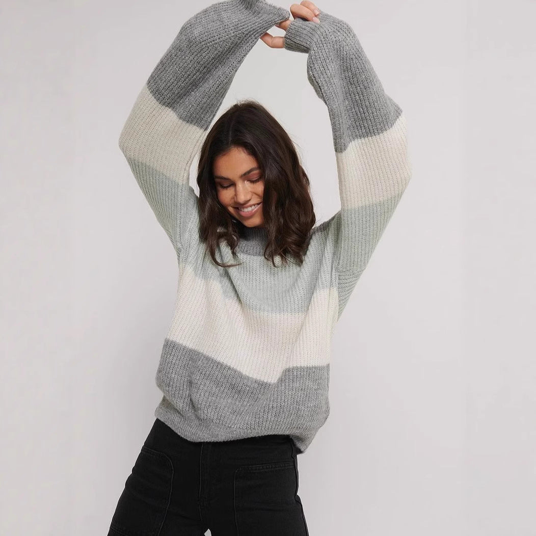 Damen Pullover Blockdesign Lässig Grau