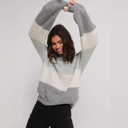 Damen Pullover Blockdesign Lässig Grau