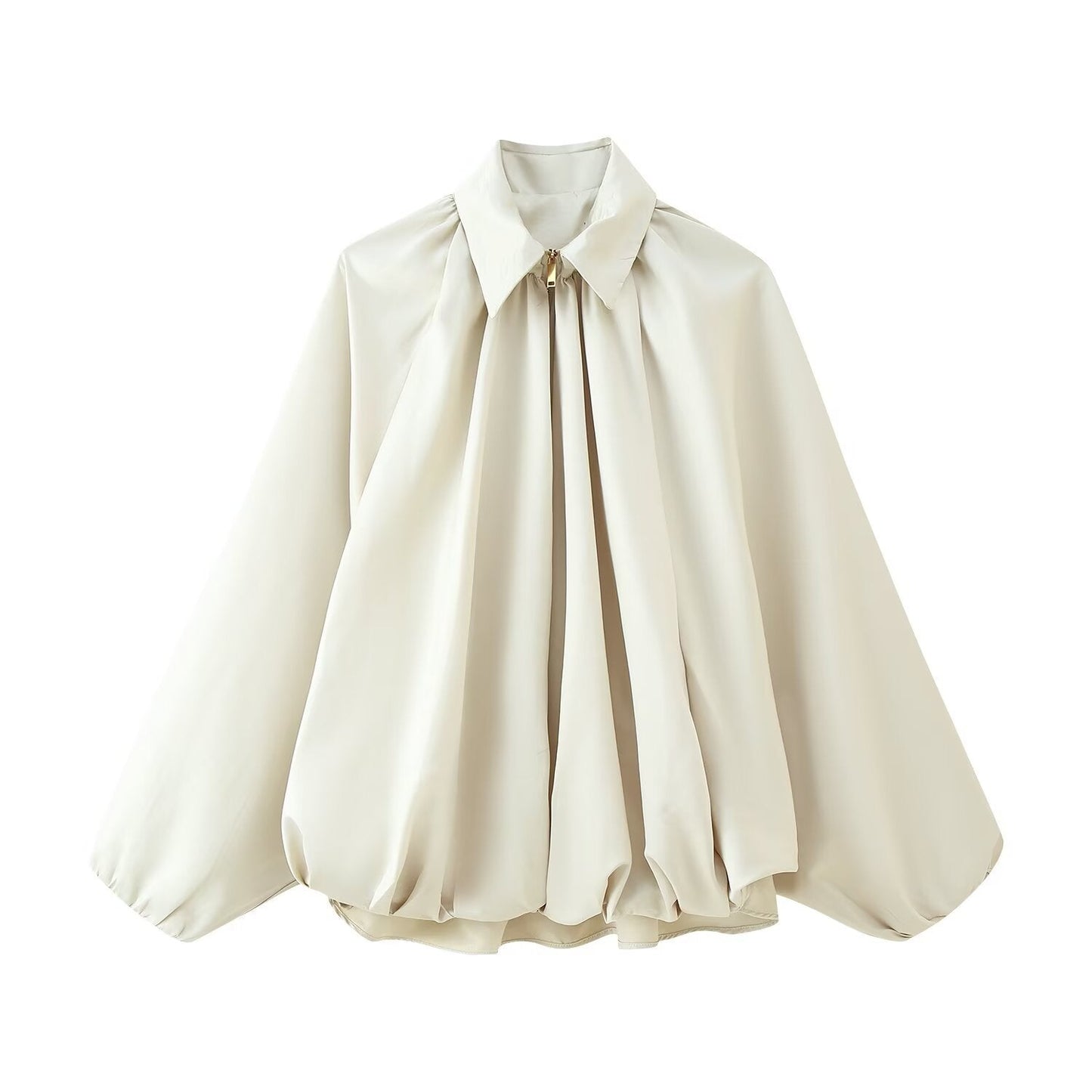 Damen Bluse Falten Ärmel Voluminös Eveloria
