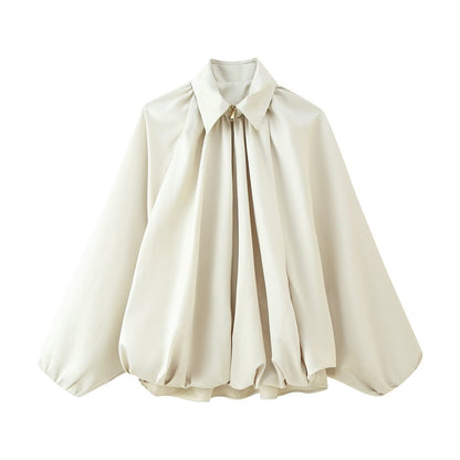 Damen Bluse Falten Ärmel Voluminös Eveloria