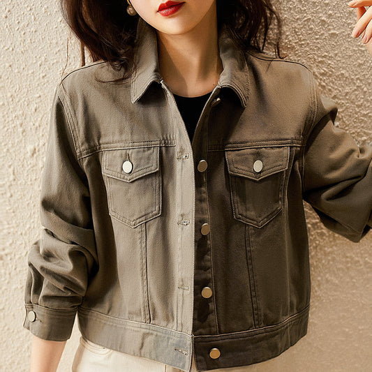 Damen Denimjacke Kurz Modische Druckknöpfe Blau Eveloria - Eveloria