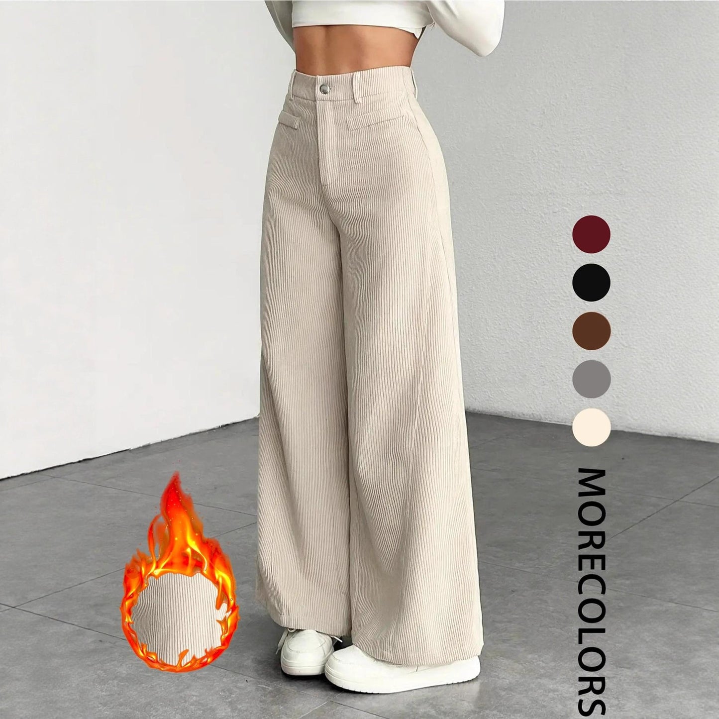 Damen Cordhose Weite Passform Hoher Bund Langer Schnitt - Eveloria