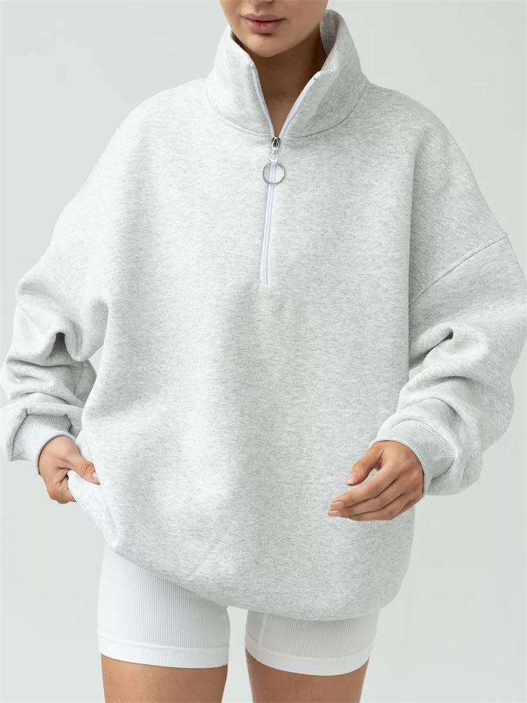 Damen Oversized Kapuzenpullover Hochkragen Reißverschluss