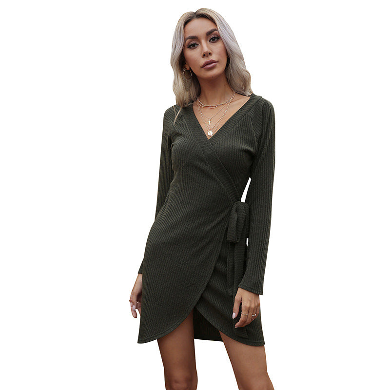 Damen Wickelkleid Rippstruktur Elastisch Eveloria
