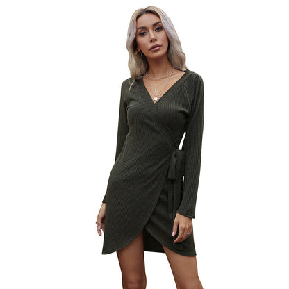 Damen Wickelkleid Rippstruktur Elastisch Eveloria