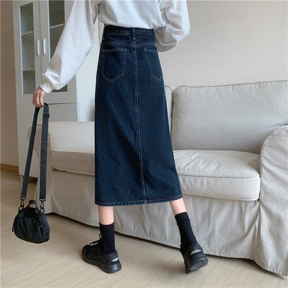 Damen Denim-Rock Lang Mit Seitlichem Schlitz Blau