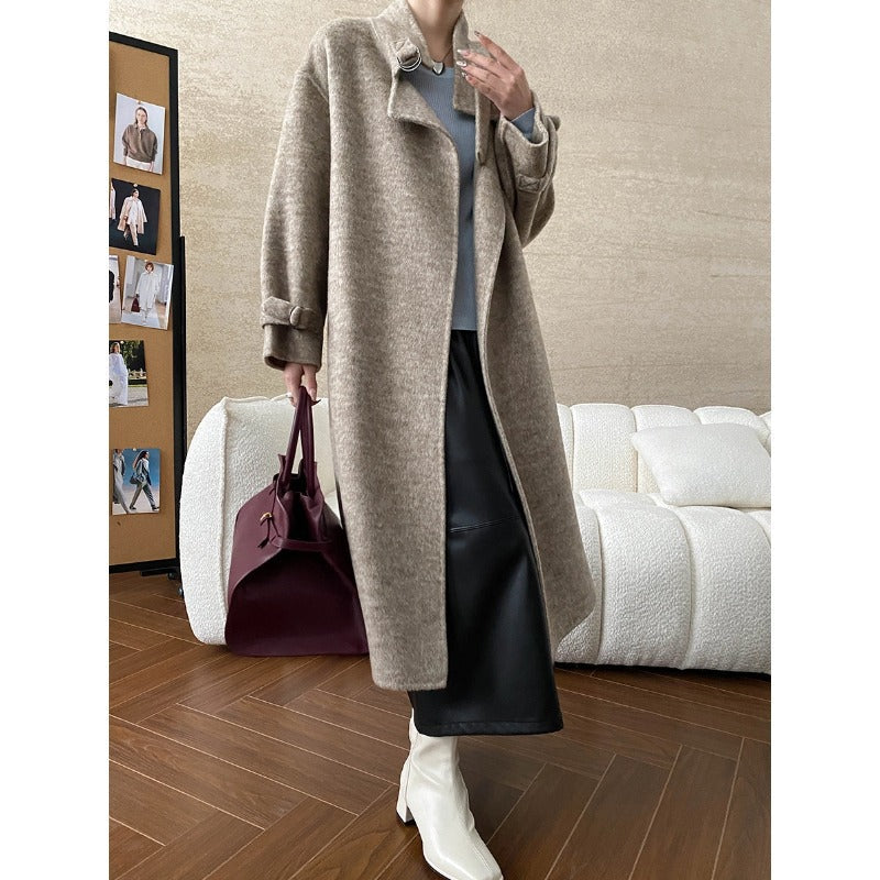 Damen Mantel Wollmix Lang Revers Eveloria