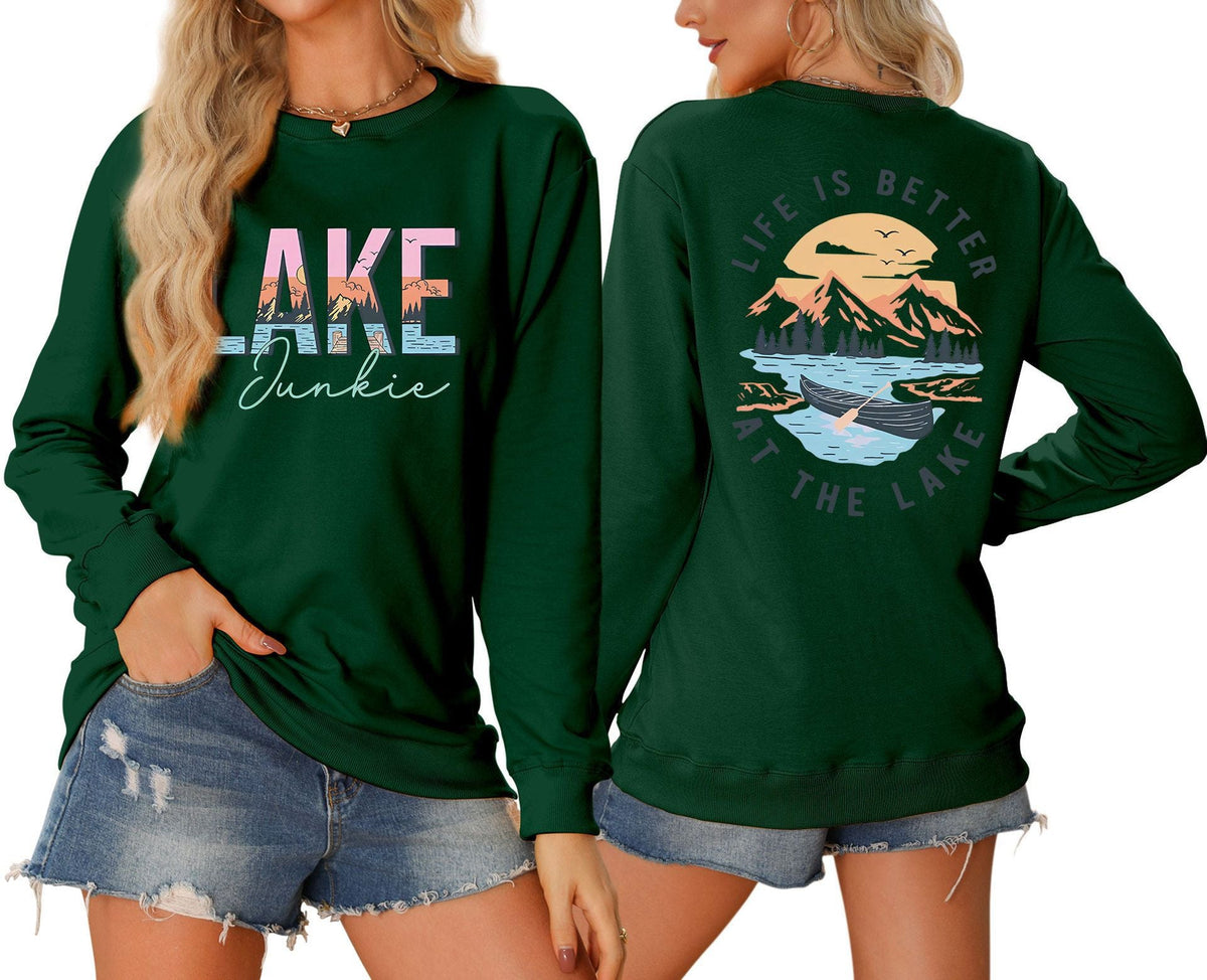 Damen Langarmshirt Lake-Motiv Leicht Baumwolle Weiß
