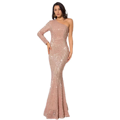 Damen Abendkleid Asymmetrischer Schnitt Glitzernd Eveloria