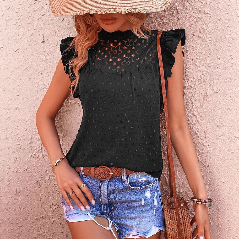 Damen Bluse mit Rüschendetails und floralem Spitzenbesatz