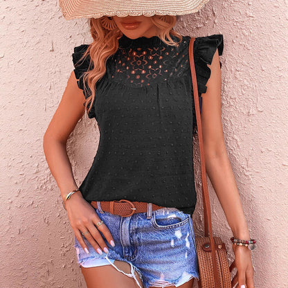 Damen Bluse mit Rüschendetails und floralem Spitzenbesatz