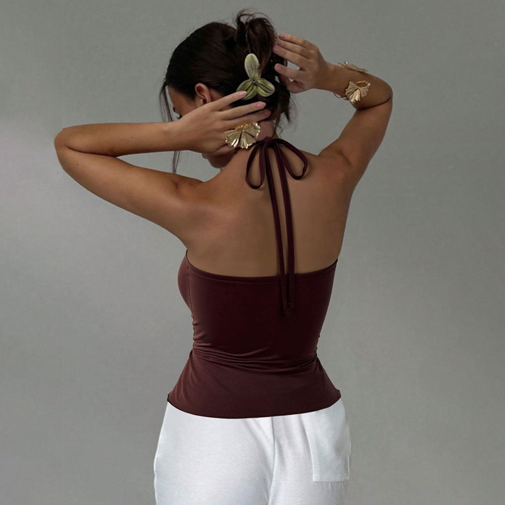 Damen Wickeltop Elegante Drapierung Verstellbares Halsband