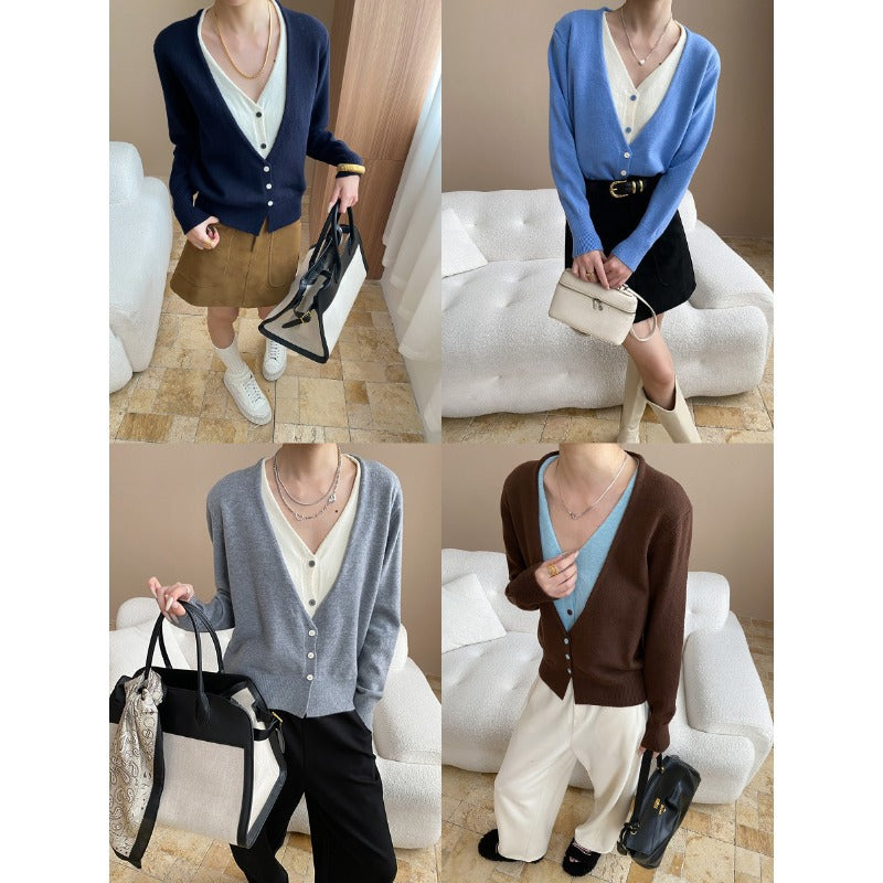 Damen Strickcardigan V-Ausschnitt Knopfleiste Kuschelig Grau Eveloria
