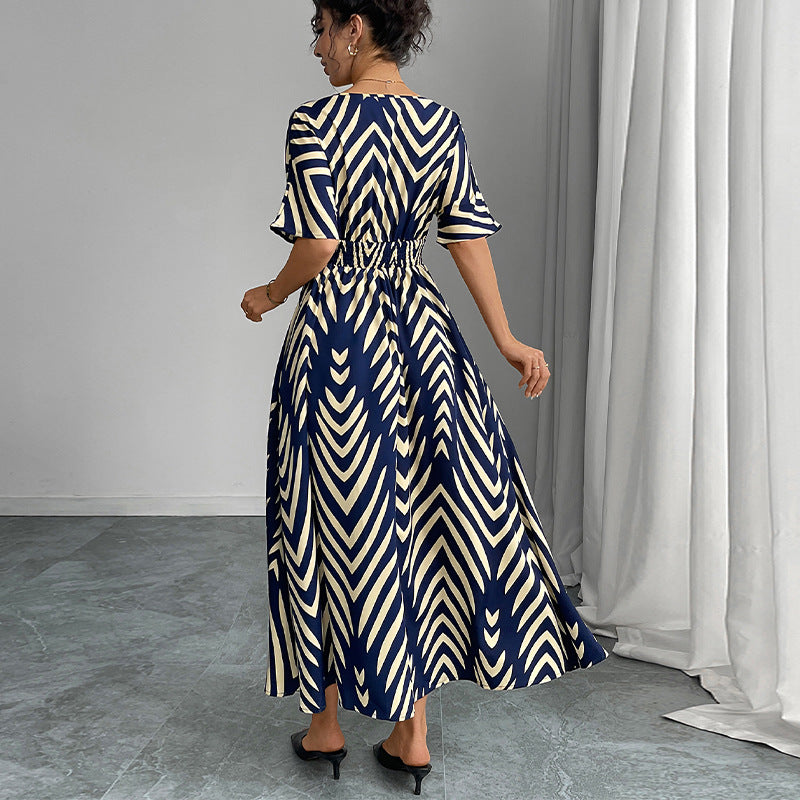 Damen Maxikleid V-Ausschnitt Geometrisches Muster Eveloria