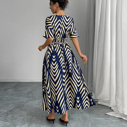 Damen Maxikleid V-Ausschnitt Geometrisches Muster Eveloria