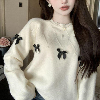 Damen Pullover Verspielte Schleifenapplikationen Eveloria - Eveloria