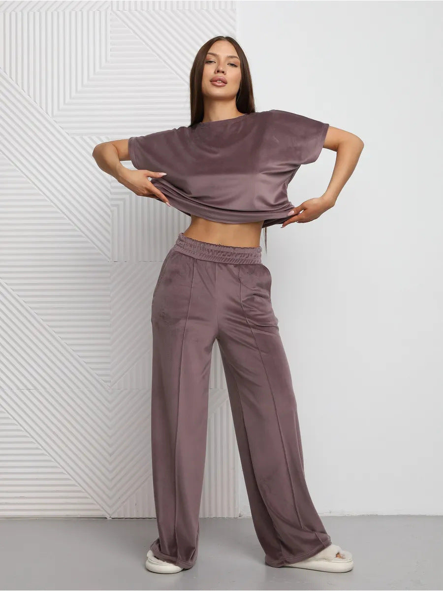 Damen Satin Loungewear Set Lässiger Schnitt Weite Hose