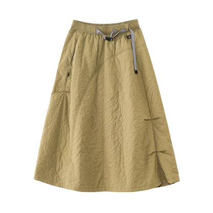 Damen Midirock Gummizug Seitentaschen Eveloria