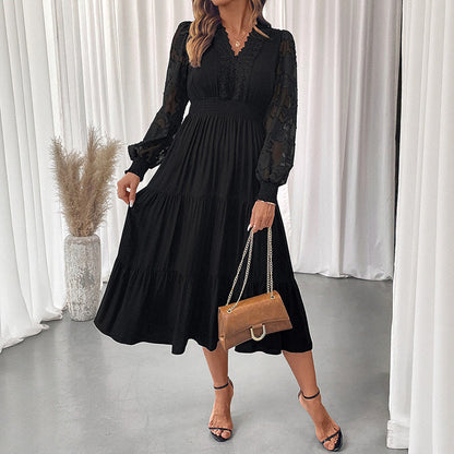 Damen Maxikleid mit Puffärmeln und Rüschendetails