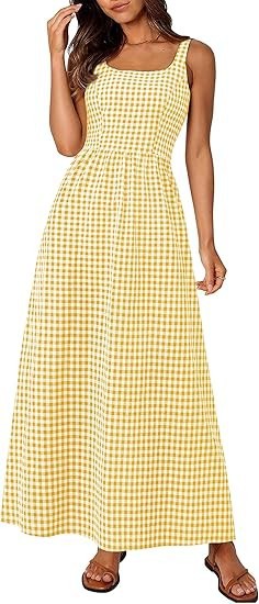 Damen Maxikleid Karomuster Elastisch