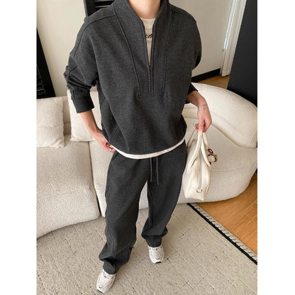 Damen Freizeitanzug Kapuzenpullover Weite Hose Grau Eveloria