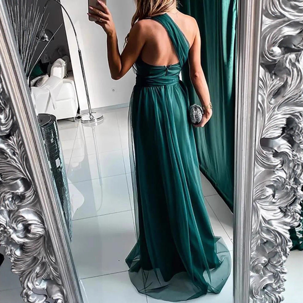 Damen Abendkleid Schulterfrei Hoch Beinschlitz Eveloria