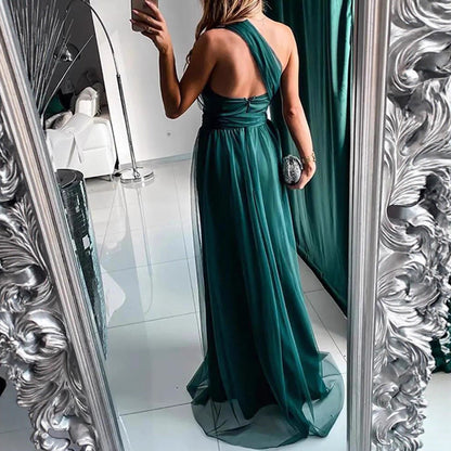 Damen Abendkleid Schulterfrei Hoch Beinschlitz Eveloria