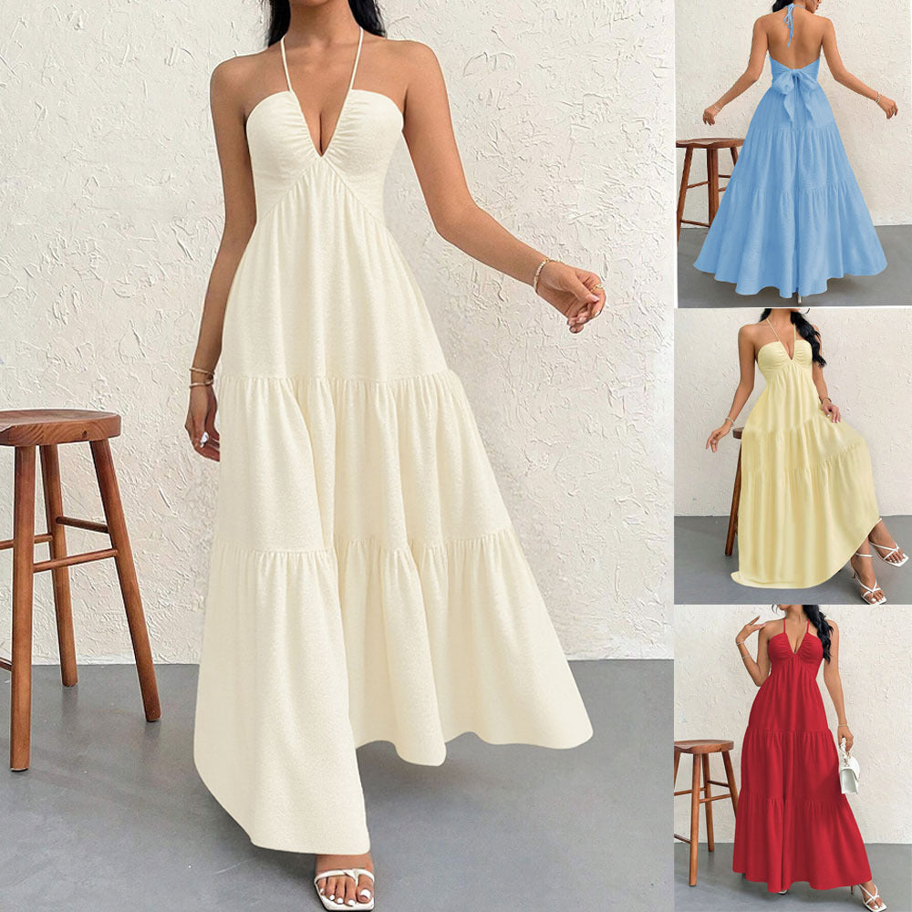 Damen Maxikleid V-Ausschnitt Volants Eveloria - Eveloria