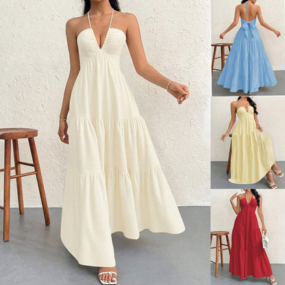 Damen Maxikleid V-Ausschnitt Volants Eveloria - Eveloria