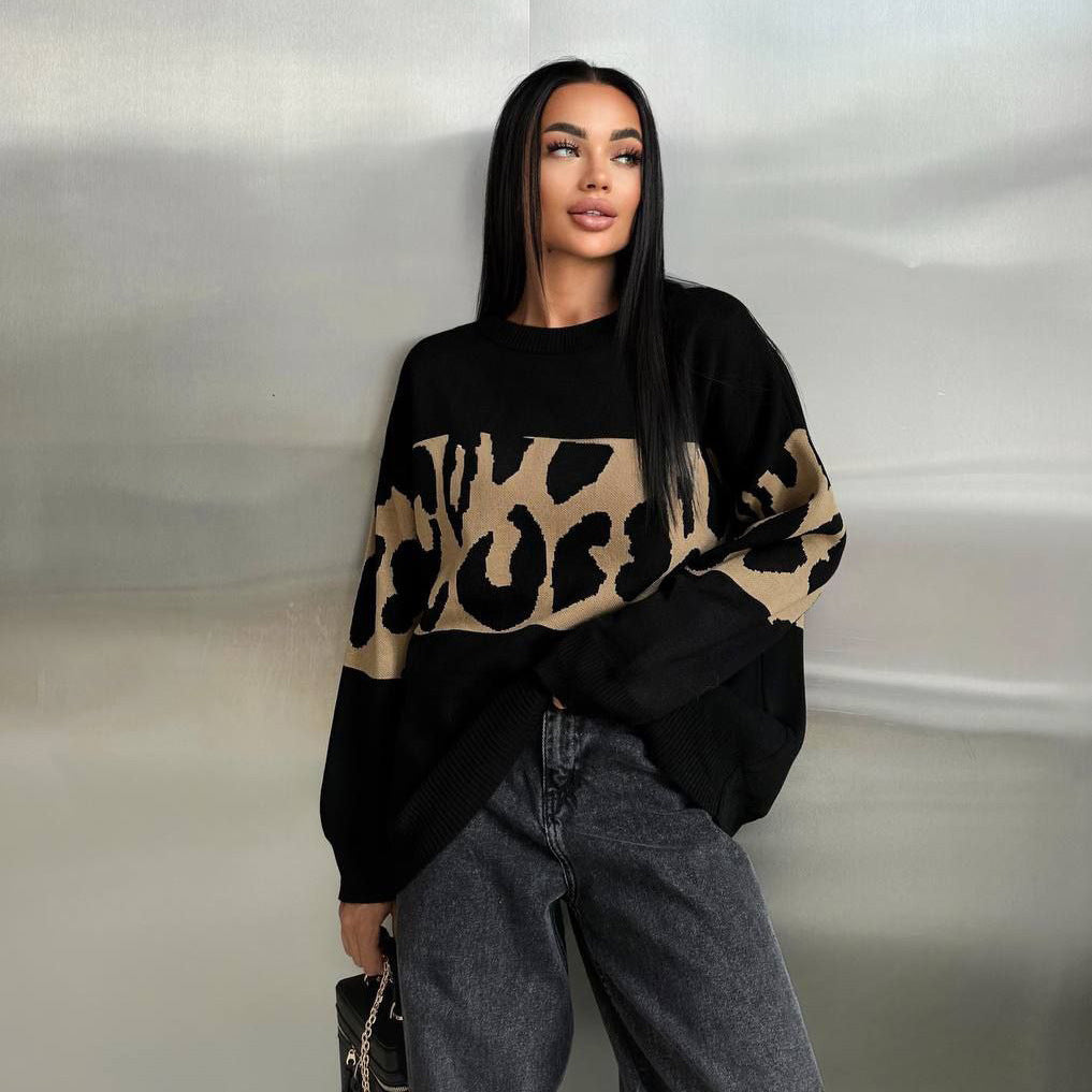 Damen Leopardenmuster Pullover Eveloria