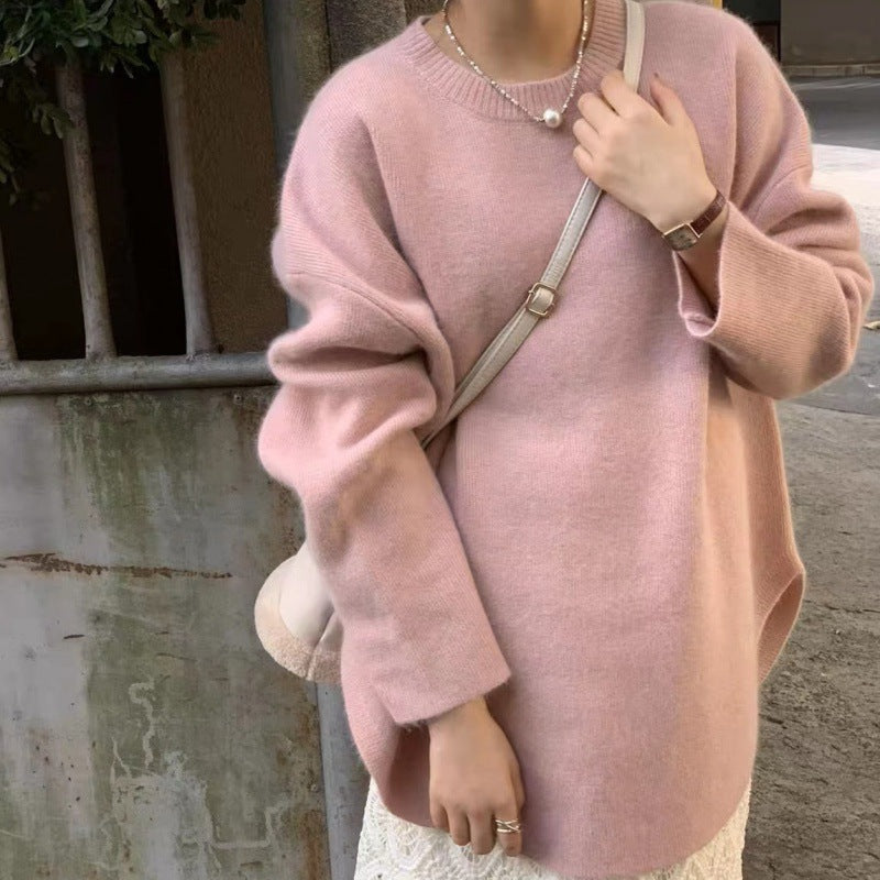 Damen Oversized Pullover Weiches Material Beige