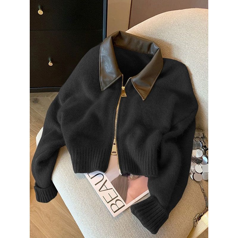 Damen Cropped Jacke Lederkragen Eveloria