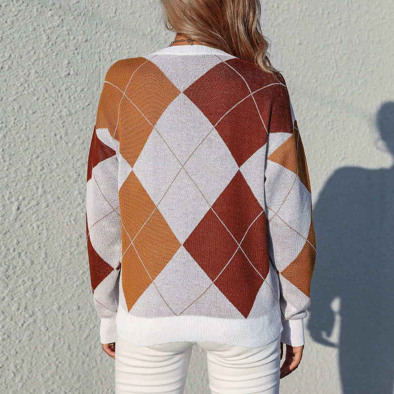 Damen Strickpullover Rautenmuster Eveloria
