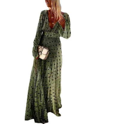 Damen Maxikleid V-Ausschnitt Schwingärmler Elegantes Design