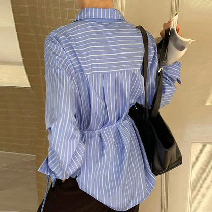 Damen Bluse mit Bindeband Streifenmuster Elegant
