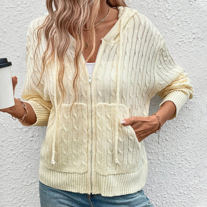 Damen Strickjacke Kapuze Reißverschluss Eveloria