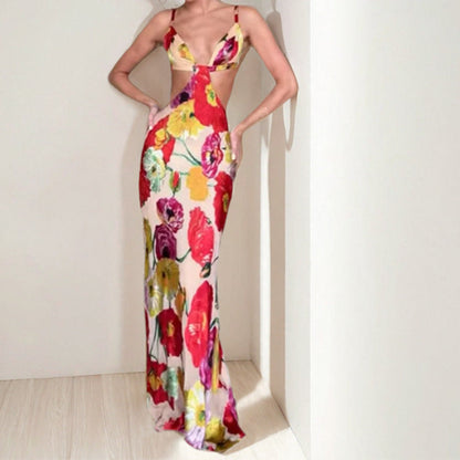 Damen Maxikleid Floralmuster Cut-Out-Design