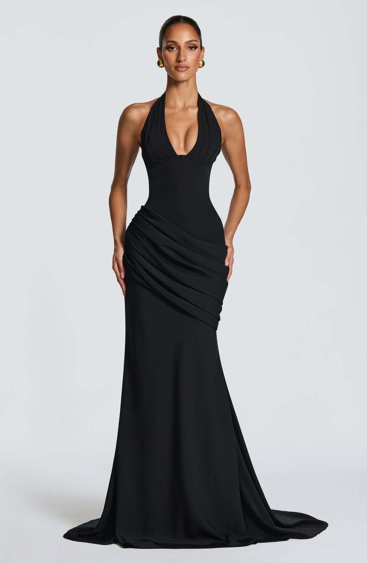 Damen Abendkleid Wickeldesign V-Ausschnitt Eveloria