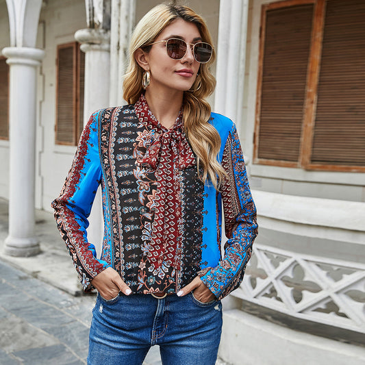 Damen Bluse Rüschendetails Kontrastmuster Eveloria - Eveloria
