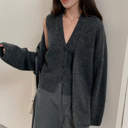 Damen Strickjacke V-Ausschnitt Knopfverschluss Eveloria