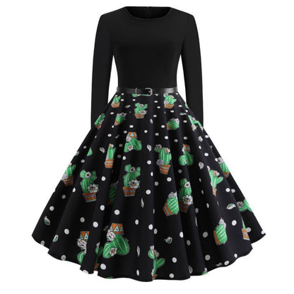 Damen Swingkleid Florales Kaktusdesign Ausgestellter Rock Eveloria