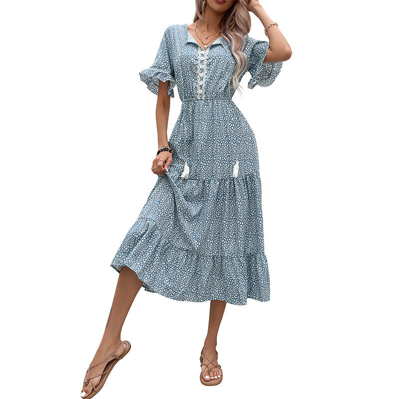 Damen Maxikleid Voluminöser Rock Feine Spitze Eveloria
