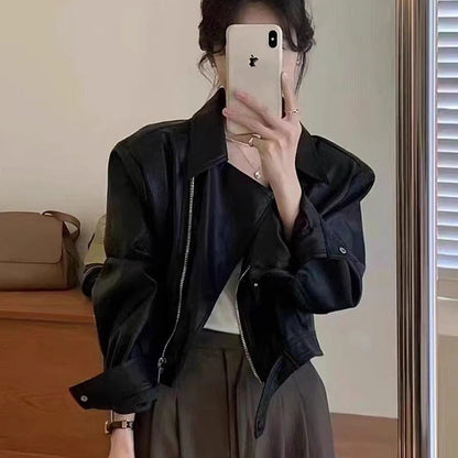 Damen Lederjacke Biker-Style Asymmetrischer Reißverschluss