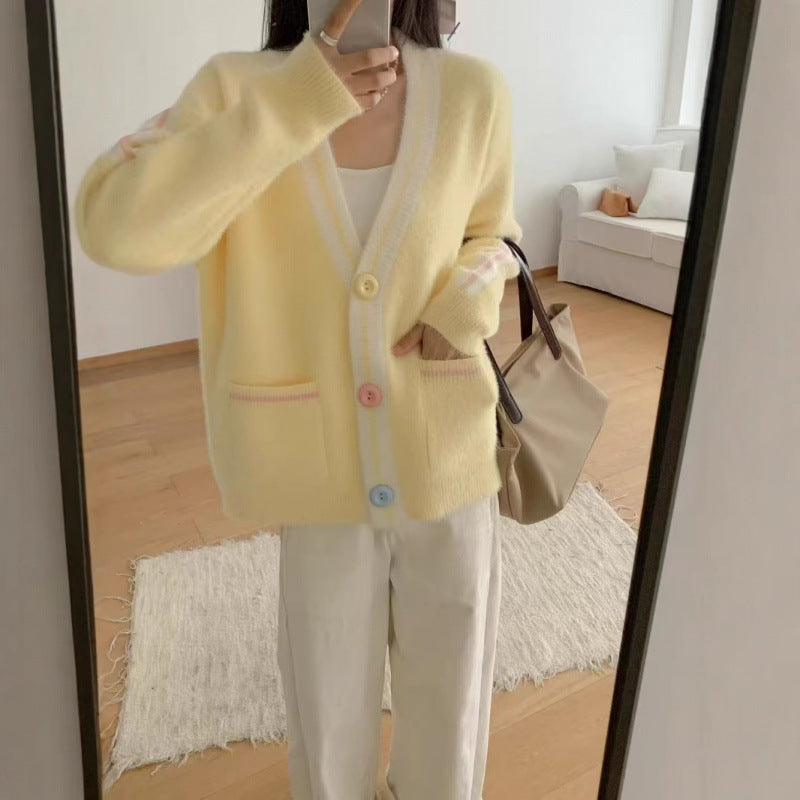 Damen Cardigan Kuschelig Bunt mit Taschen - Eveloria